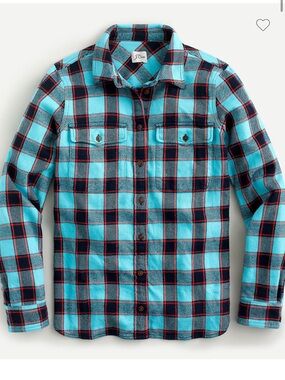 J. Crew Stanton Turquoise and Dark Navy Plaid Button-Down Shirt Jacket